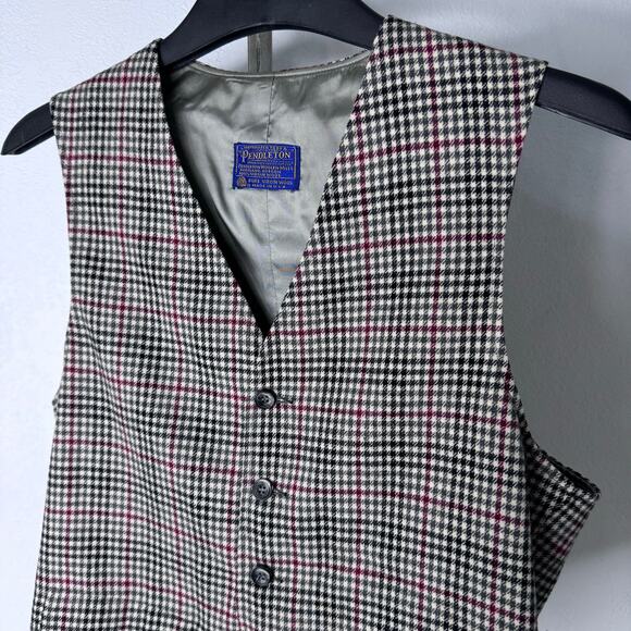 Vintage Pendleton Men’s Houndstooth Virgin Wool Button Vest Size 42 - Picture 2 of 10
